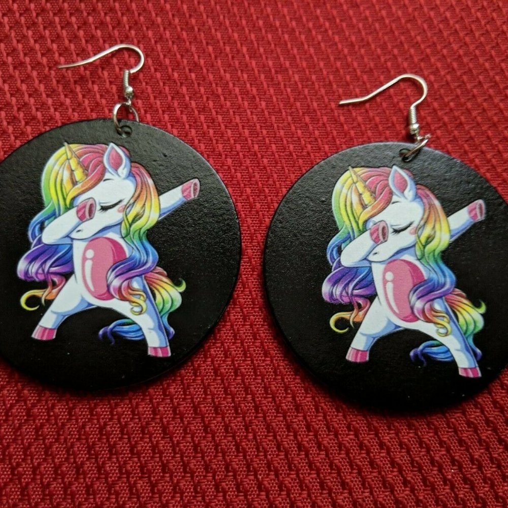 RAINBOW UNICORN Wood Earrings